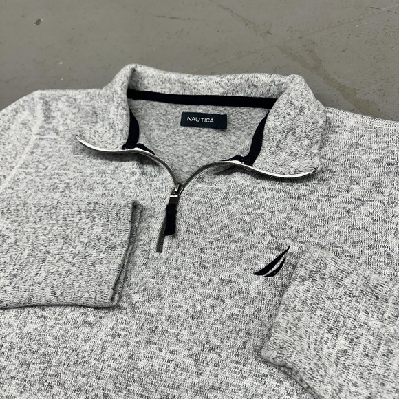 Nautica Other - Nautica Sweater Mens Large Gray 1/4 Zip Mock Neck Knit Pullover Logo Casual